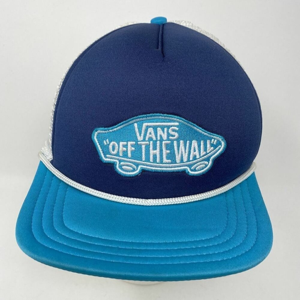 VANS Off The Wall Trucker Snapback Hat Cap Blue White Skate Rope Mesh Streetwear